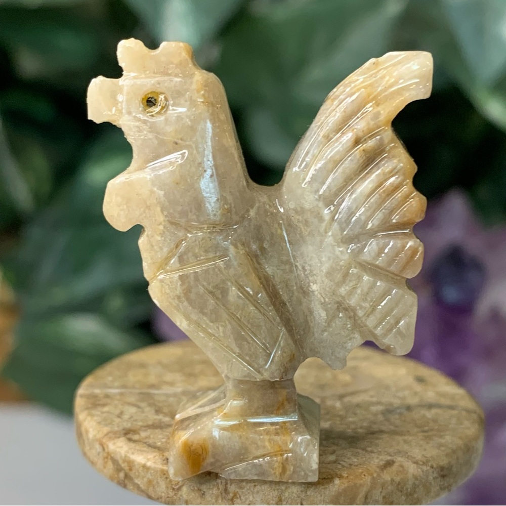 Soapstone Carved Rooster Figurine Miniature Stone Chicken Animal Bird Carving